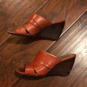 Circa Joan & David Red Leather Wedge Sandals 7
